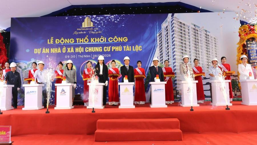 Lễ khởi công Dự án nhà ở xã hội Chung cư Phú Tài Lộc tại số 1353 đường Hùng Vương (phường Quy Nhơn Bắc, tỉnh Gia Lai) vào ngày 8-1-2026. Ảnh: Tiến Sỹ gia-lai-duoc-giao-xay-dung-12173-can-ho-nha-o-xa-hoi-giai-doan-2026-2030.jpg