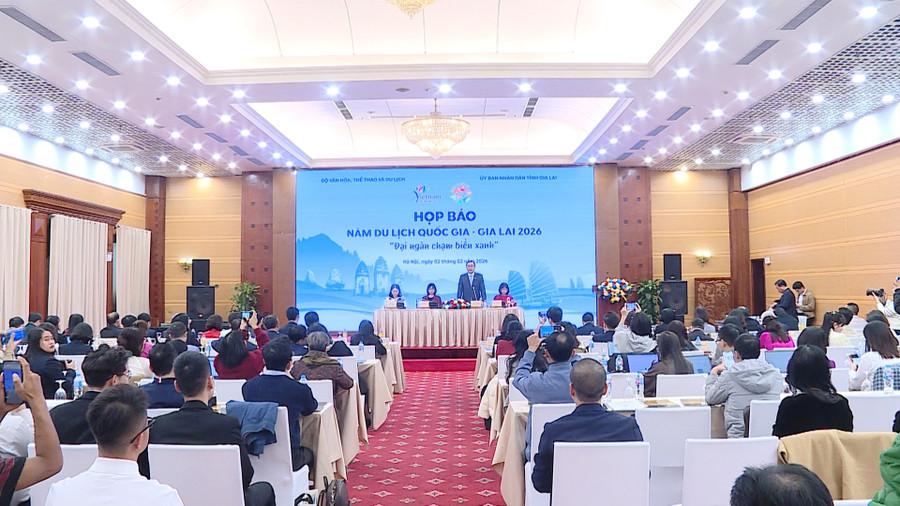 Quang cảnh buổi họp báo. Ảnh: Đoàn Bình hop-bao-gioi-thieu-nam-du-lich-quoc-gia-gia-lai-2026-tai-ha-noi.jpg